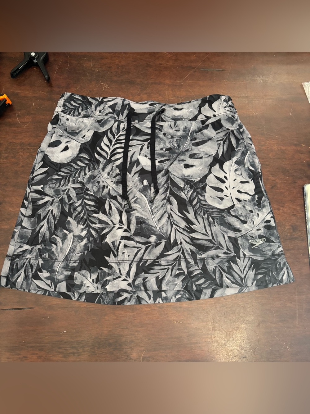 Speedo Black & White Tropical Leaf Swim Skirt